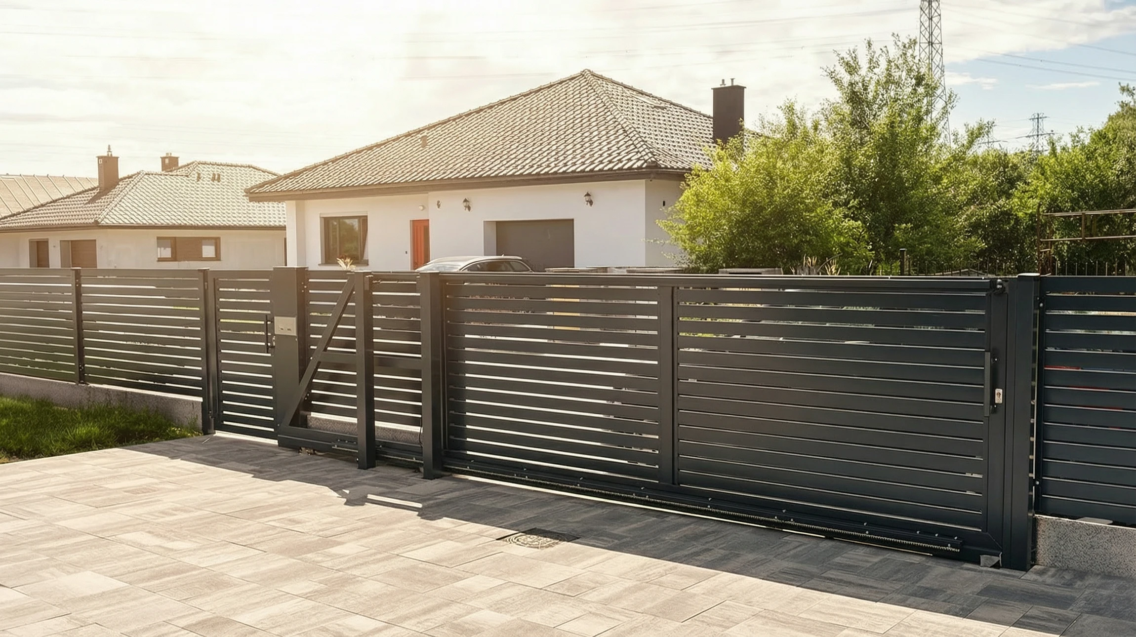 Terrasse extérieure moderne avec jardinières en acier corten intégrées, plantations d'arbustes et vivaces